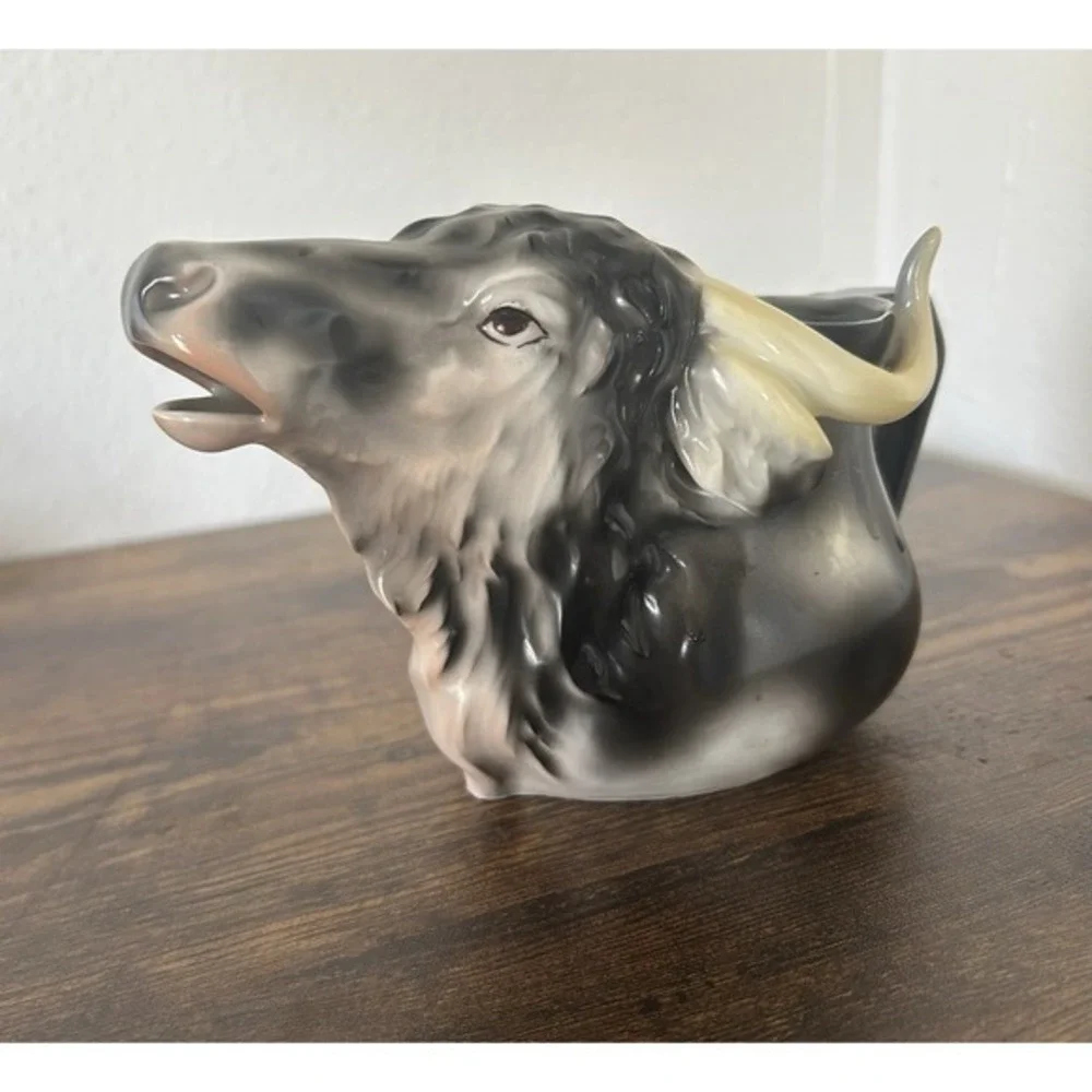 RARE Vintage Royal Bayreuth‎ Creamer Pitcher Water Buffalo Bavaria Stamped